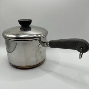 1801 Revere Ware 1 L 2 Qt Stainless‎ Steel Sauce with Lid Made In Clinton IL USA